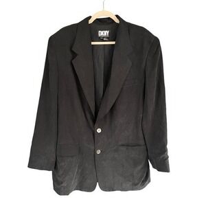 T1 90s VTG DKNY Silk‎ Blazer Career Jacket Business Casual Black Size 14